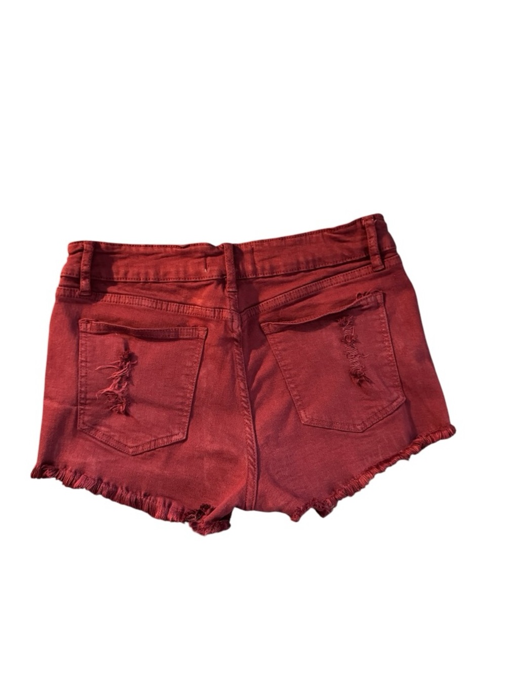 Low-Rise Distressed Red Denim Short Shorts - Picture 2 of 5